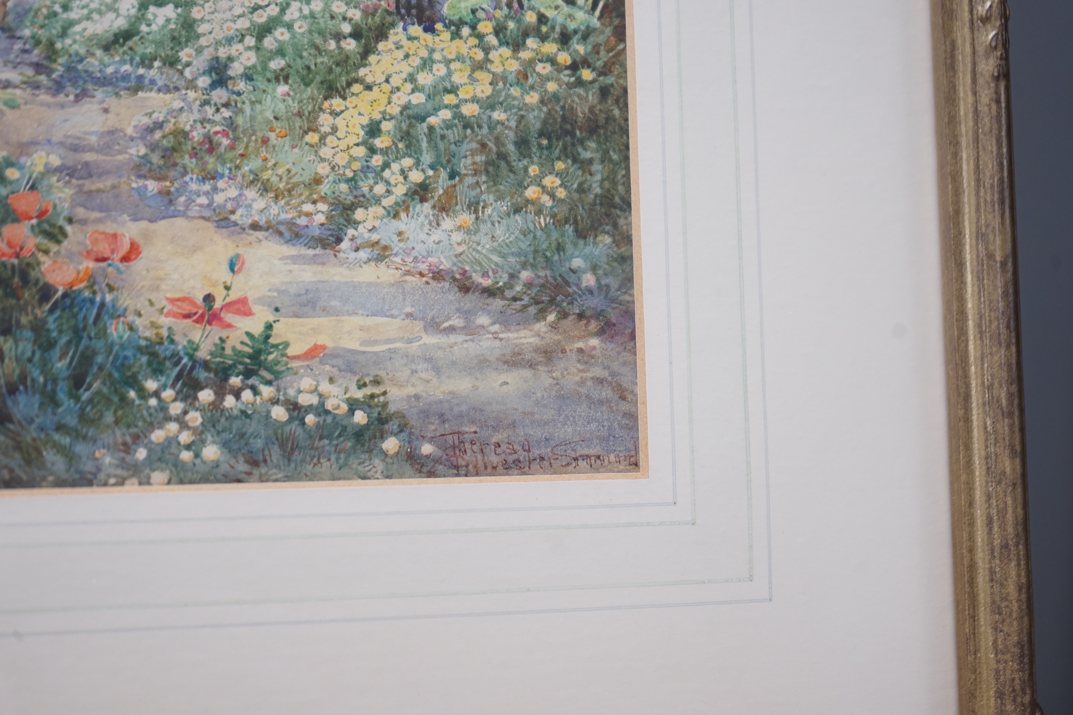 Teresa Sylvester Stannard (1898-1947), watercolour, A cottage garden, signed, 25 x 18cm